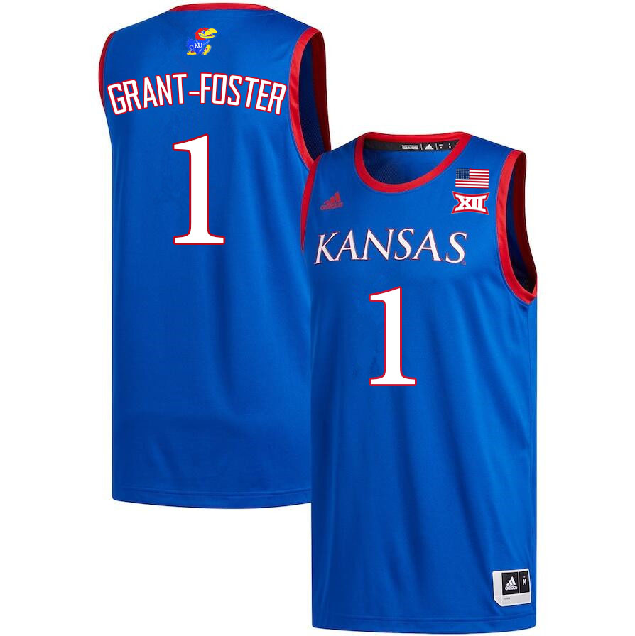 Men #1 Tyon Grant-Foster Kansas Jayhawks College Basketball Jerseys Sale-Royal - Click Image to Close